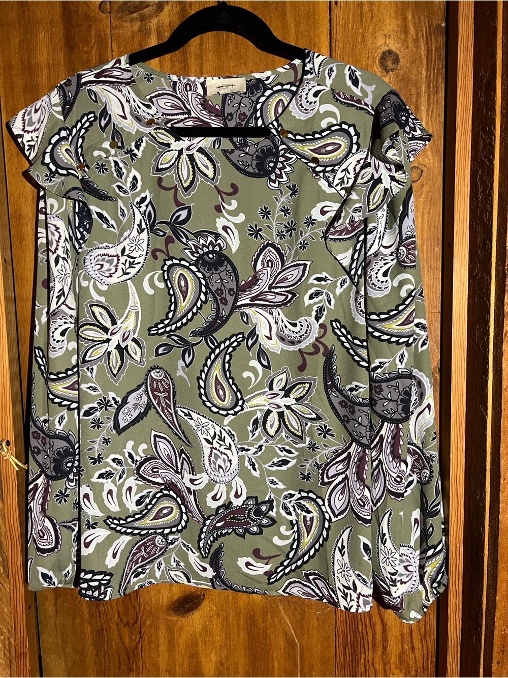 LOFT Olive Paisley Long-Sleeve Blouse